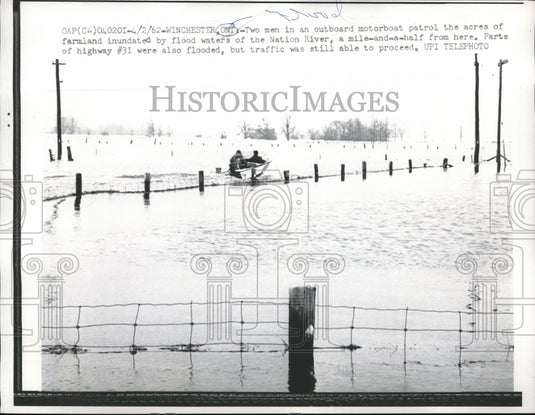 1962 Press Photo Farmland inundated by flood waters of Nation River - Historic Images