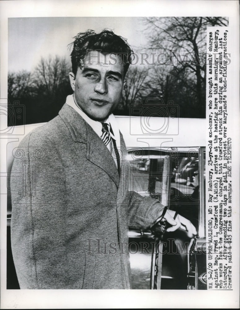 1950 Press Photo Ray Hanbury former boxer charges assault against boss Rep. - Historic Images