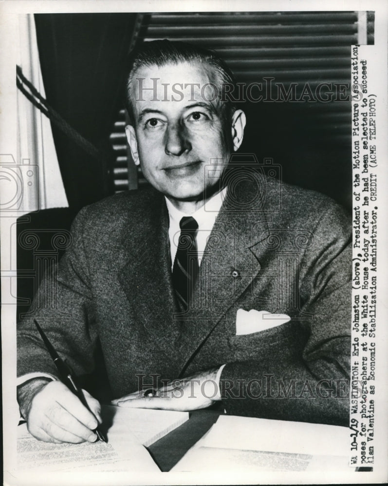 1951 Eric Johnston Becomes Economic Stabilization Administrator - Historic Images