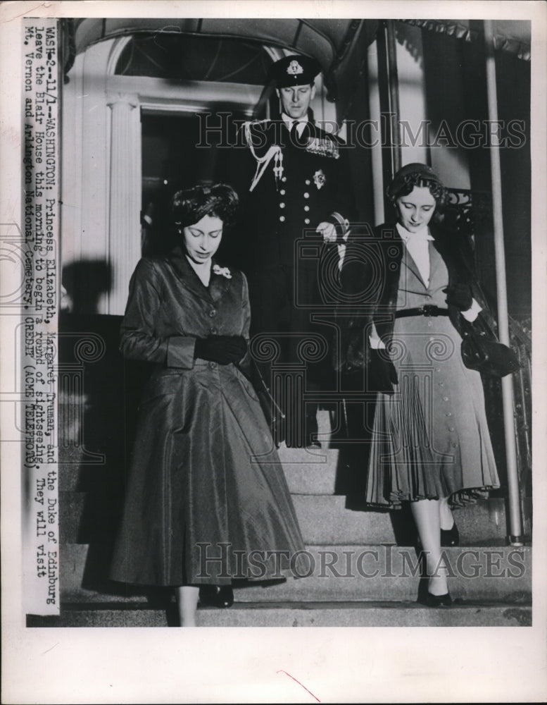 1951 Press Photo Princess Elizabeth, Margaret Truman &amp; Duke of Edinburgh - Historic Images