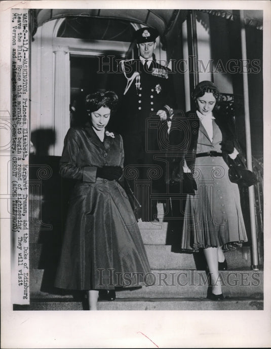 1951 Press Photo Princess Elizabeth, Margaret Truman & Duke of Edinburgh - Historic Images