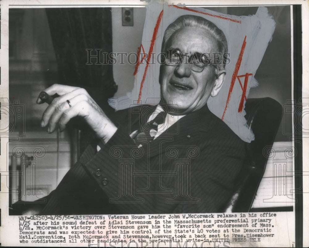 1956 Press Photo Democratic House Leader John McCormak Relaxes After Victory-Historic Images