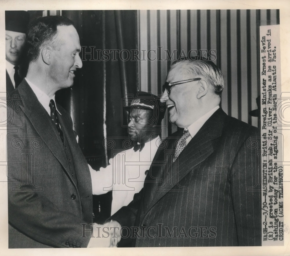 1949 Press Photo British Foreign Minister Ernest Bevin with Sir Oliver Franks - Historic Images