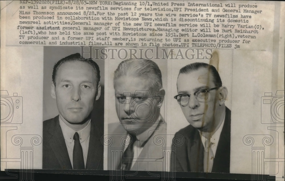 1963 Press Photo UPI, Mims Thomason, Harry Varian, Burt Reinhardt - Historic Images