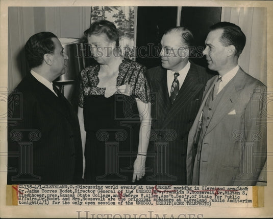 1949 Press Photo UNESCO Meeting, Dr. Jaime Torres Bodet, Mrs. F.D. Roosevelt - Historic Images