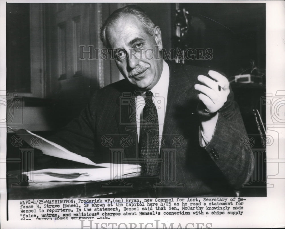 1954 Press Photo Frederick P. Bryan, New Counsel for Asst. Secretary of Defense - Historic Images