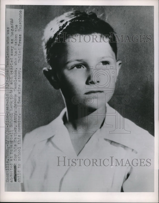 1952 Press Photo Clarence Templeton at Age 9 Abducted at McCampbell School - Historic Images