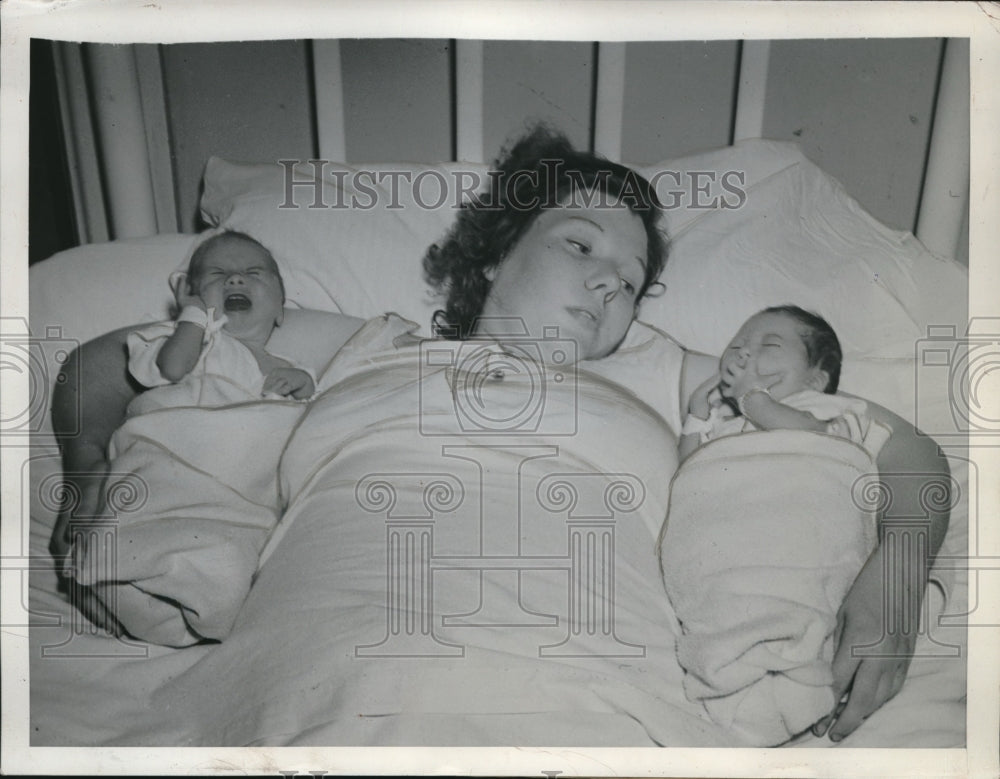 1970 Woman shown with her newborn twins in Kansas City Missouri - Historic Images