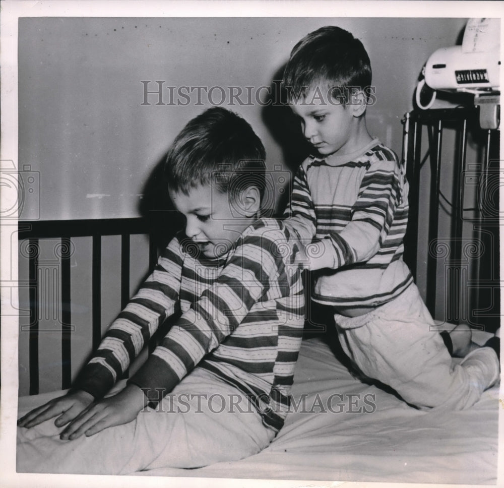 1952 Partners in Polio the McQuaig Brothers Work out Stiff Muscles - Historic Images