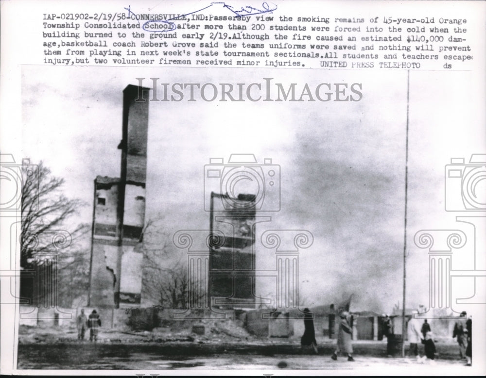 1958 Ruins of Orange Township Consolidated School after fire - Historic Images