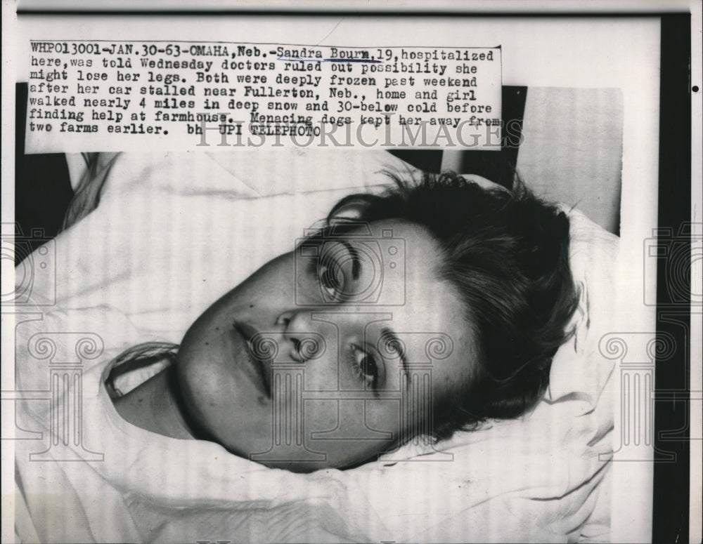 1963 Pretty Sandra Bourn in Hospital After Car Stalled in Snow Storm - Historic Images