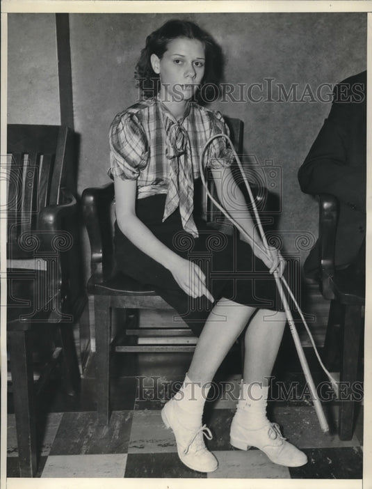 1938 Daughter Gloria Goates Holds Whip Used By Her Father in Beating - Historic Images
