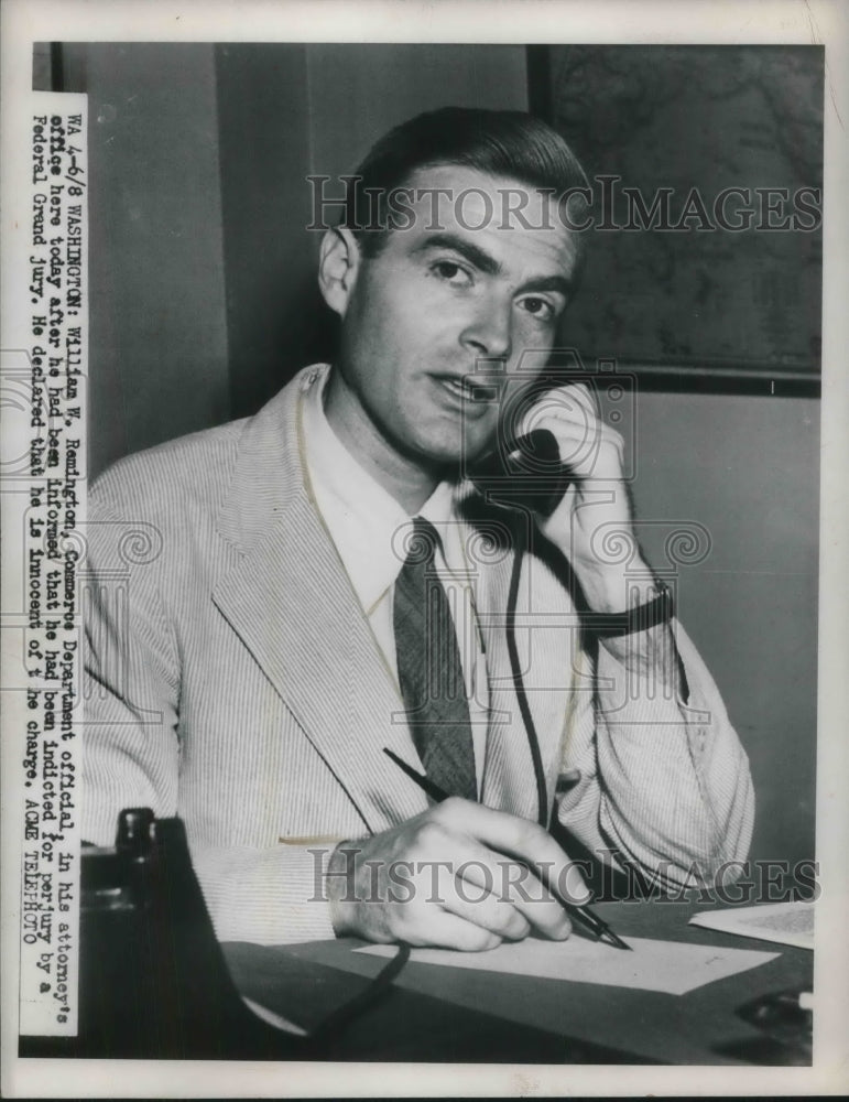 1950 Press Photo William Remington Commerce Dept Official Indicted for Perjury - Historic Images