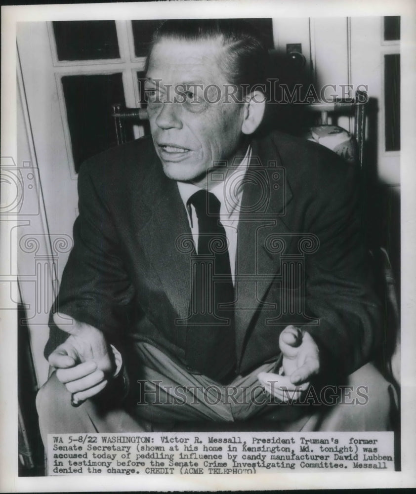 1950 Press Photo Victor Messall former Senate Sec before Senate Crime Committee - Historic Images