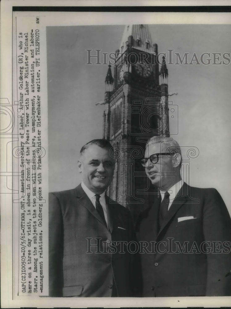 1961 Labor Secretary Arthur Goldberg &amp; Michael Starr At Peace Tower - Historic Images