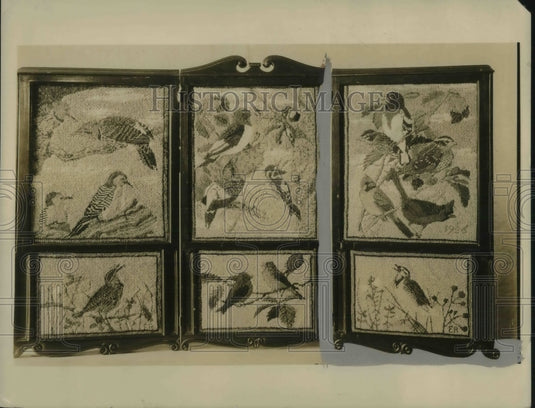 1935 Pretty Bird Needlework Screen Made By Mrs. Theodore Roosevelt - Historic Images
