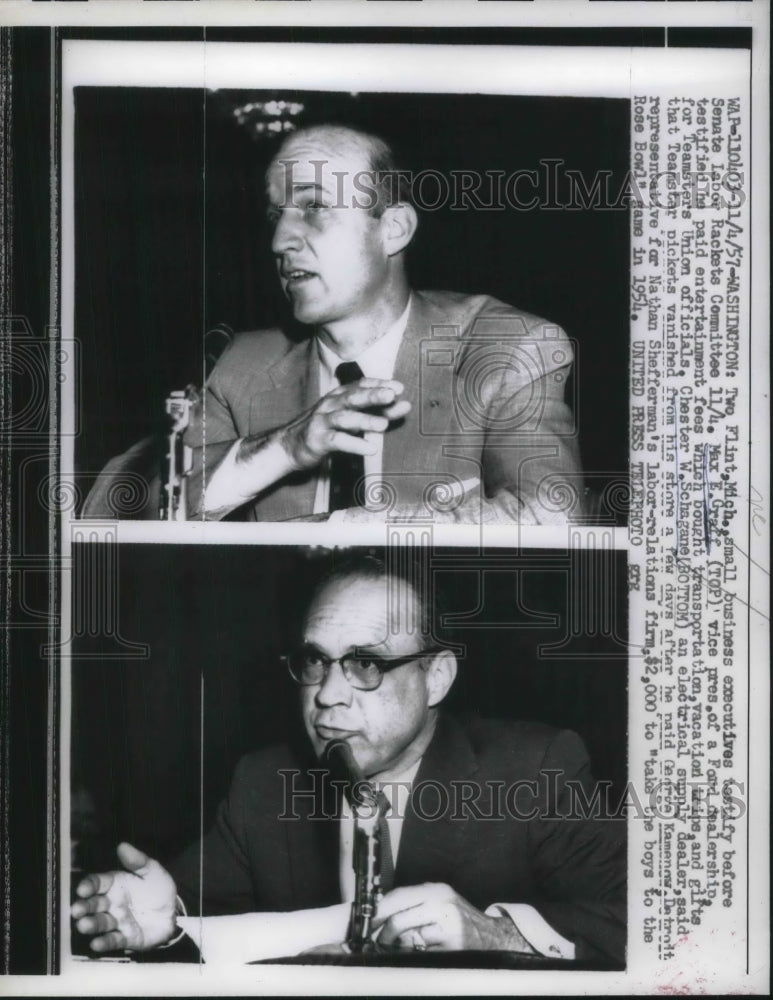 1957 Press Photo Max Graff Business Executive at Senate Labor Rackets Committee - Historic Images