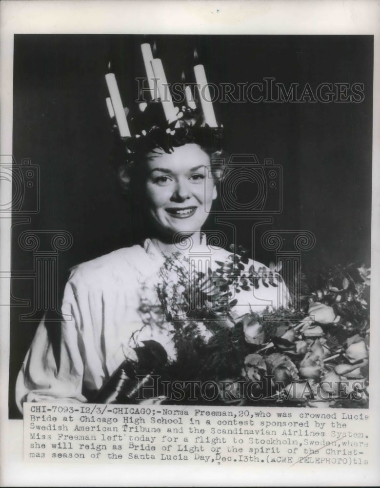 1949 Press Photo Norma Freeman Age 20 Crowned Lucia Bride Chicago High School - Historic Images