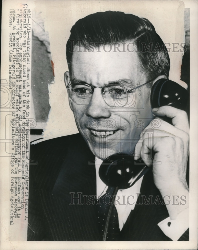 1948 Press Photo Dennis Fitzgerald Named Head Of Food Division - nec14520 - Historic Images