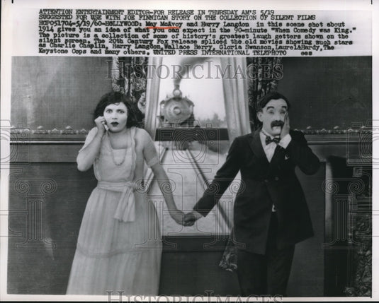 1960 Press Photo May McAvoy & Harry Langdon In Scene From When Comedy Was King - Historic Images
