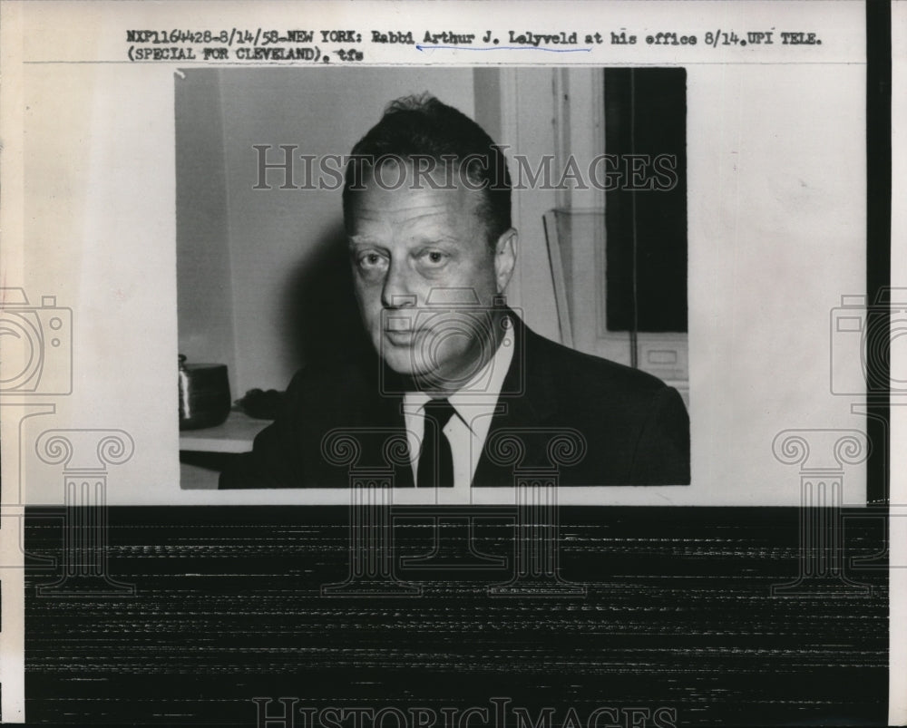 1958 Press Photo Rabbi Arthur J. Lelyveld at his office in New York - Historic Images