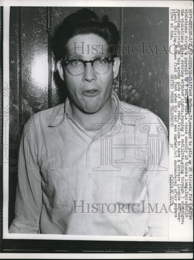 1957 Press Photo Clifford McGhee, 29, received 20 tickets during police pursuit - Historic Images