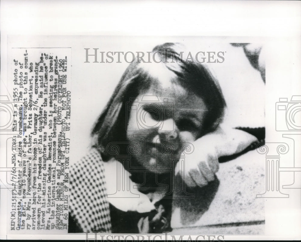1960 Press Photo Georgette Porumbeanu Daughter Of Andre Taken To US - Historic Images