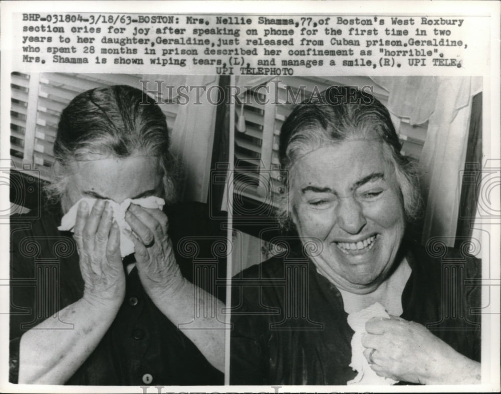 1963 Mrs Nellie Shamma Crying Speaking To Daughter After 2 Years - Historic Images