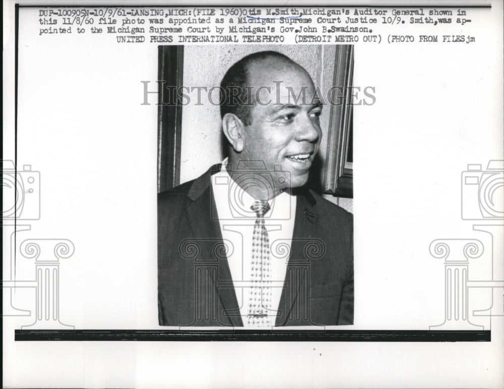 1961 Press Photo Otis Smith Michigan Supreme court - Historic Images