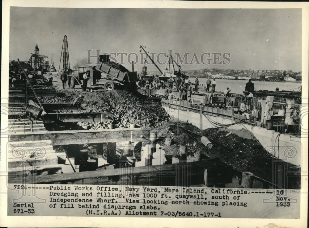 1933 Press Photo Public Works Office, Mare Island Navy Yard at quaywall - Historic Images