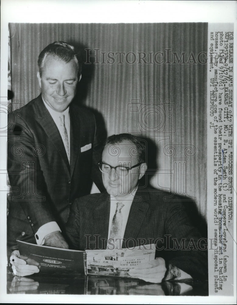 1961 Press Photo Alden Smith Compere Loveleas manufacture sewage disposal plants - Historic Images