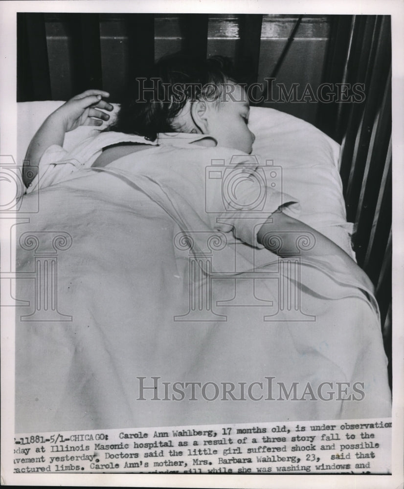 1951 Press Photo Carol Wahlberg 17 months Old Fell 3 Stories to Pavement - Historic Images