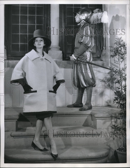 1960 Model Wears Roberto Capucci Square Boxy Modern Spring Coat - Historic Images