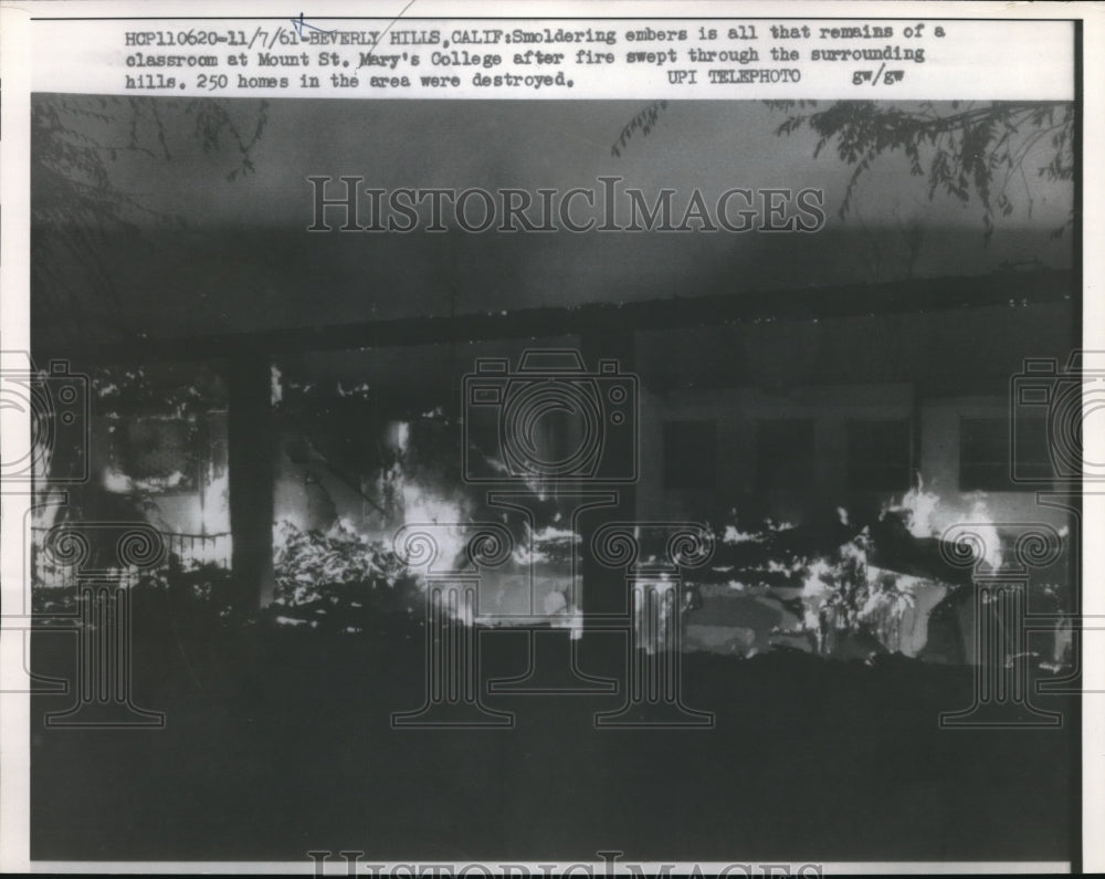 1961 Smoldering Remains Of St. Mary&#39;s College After Costly Fire - Historic Images