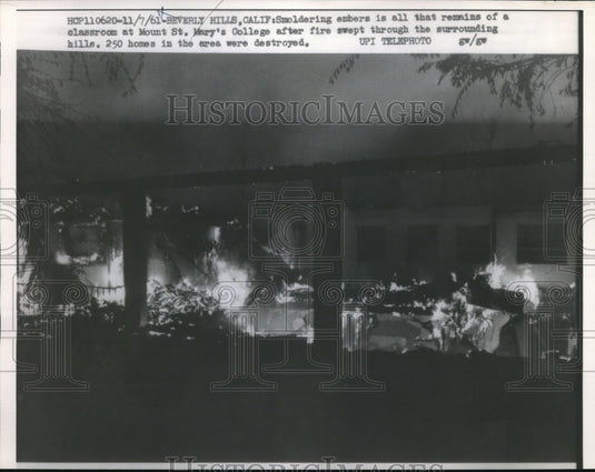 1961 Smoldering Remains Of St. Mary's College After Costly Fire - Historic Images