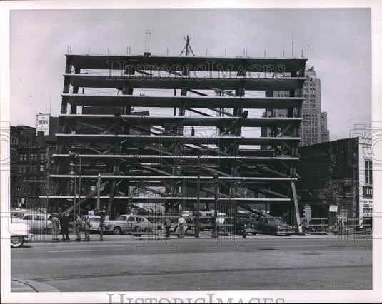 1956 Press Photo construction of a multi-level parking garage in Cleveland - Historic Images