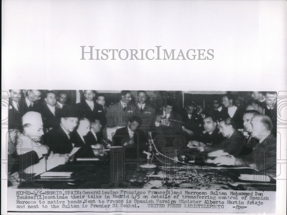 1956 Press Photo General Franco And Moroccan Sultan Youssef At Talks In Madrid- Historic Images