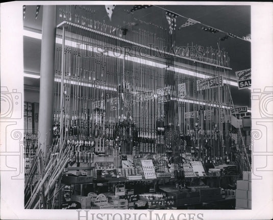 1955 Press Photo Sporting Goods Fishing Rods - Historic Images