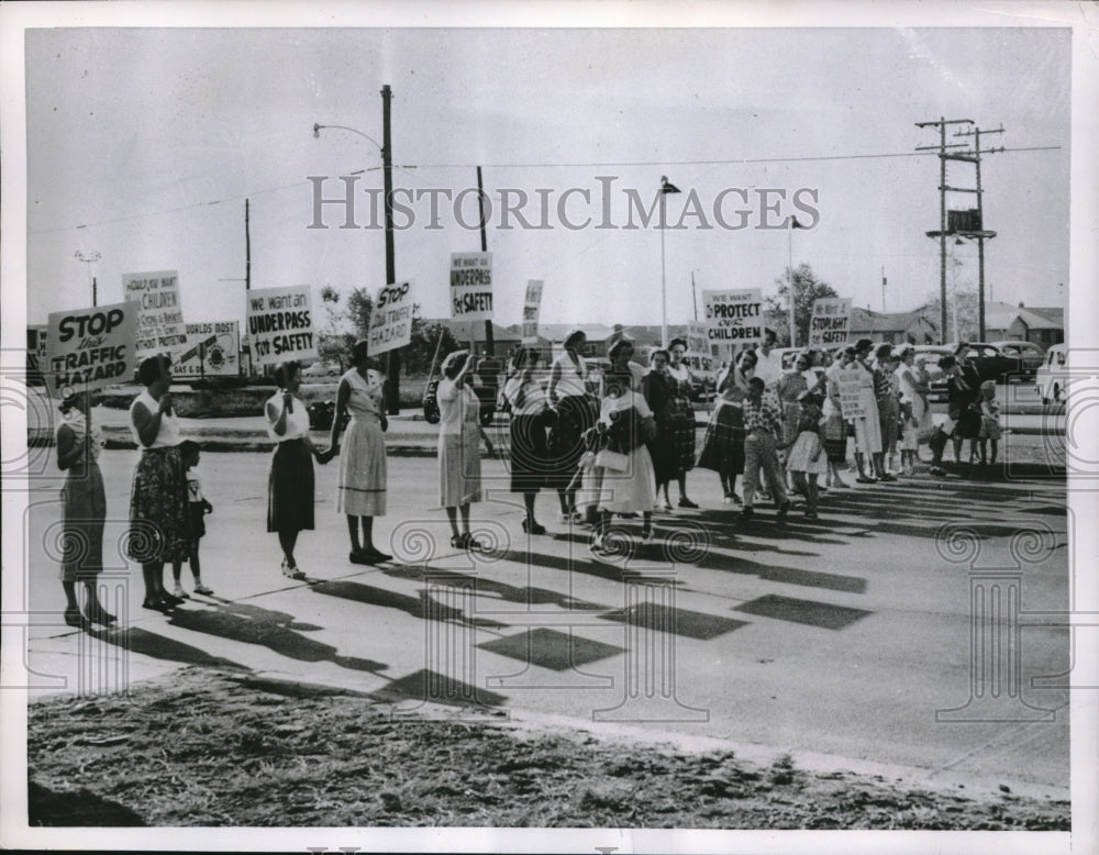 1955 Mothers Form a Human Barrier to Allow their Children to Cross.-Historic Images