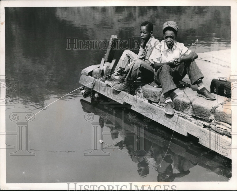 1954 Damon Evans and Truman Talley Fishing Off a Pier - Historic Images