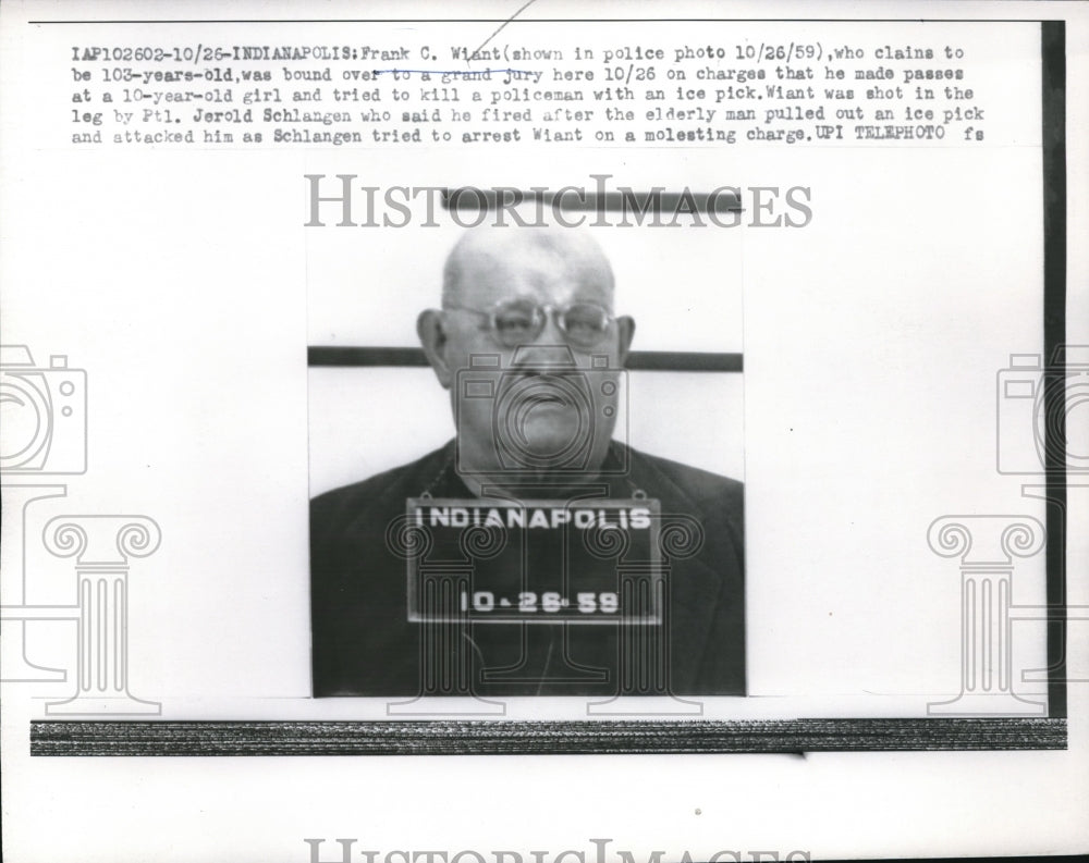 1958 Press Photo Frank C Wiant Claims He Is 103 Tried to Kill Officer Ice Pick - Historic Images