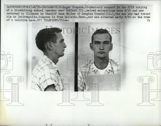 1961 Press Photo Roger Simpson, 22, Suspect in the slaying of a hitchhiker 8/18 - Historic Images