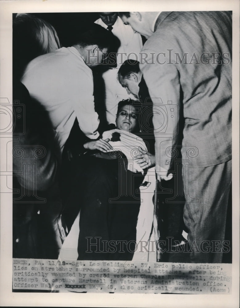 1949 Press Photo Sgt. Leo Weldinger of Erie Police Wounded From Charles Hartwell - Historic Images