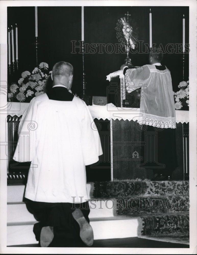 1962 Priests At Altar At Sacred Host Church For Family Holy Hour - Historic Images