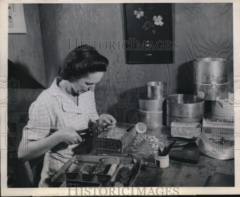 1945 Press Photo Woman uses shears dogwood Blossom - Historic Images