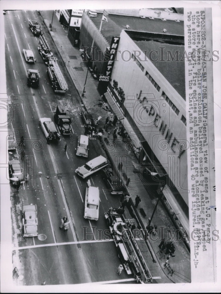 1963 Emergency Vehicles Outside JC Penny Store In San Jose CA - Historic Images