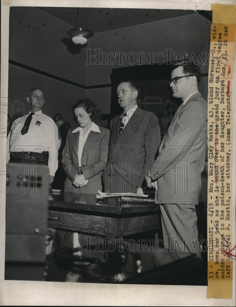 1948 Press Photo Mary Clay Watts charged with murder of Barbara Ann (daughter)-Historic Images