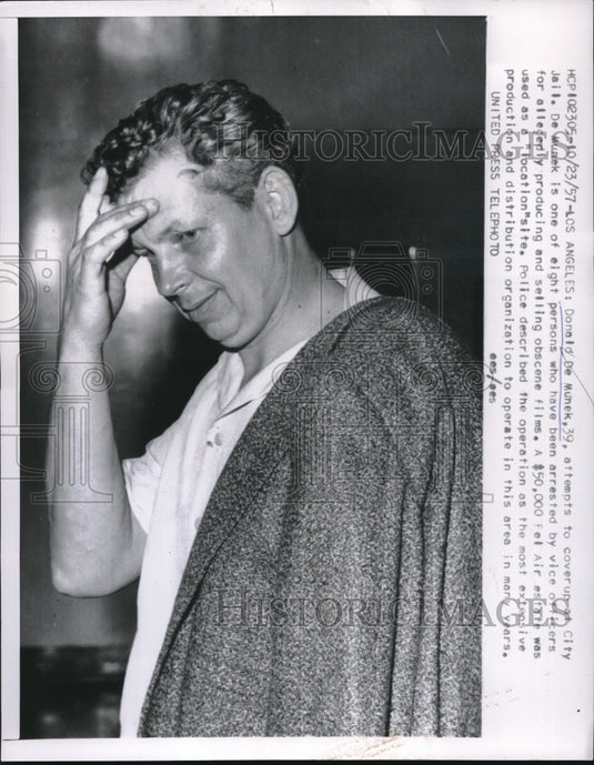 1957 Donald De Munek Arrested for Selling Obscene Films - Historic Images