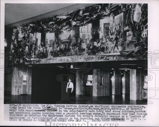 1952 Press Photo US Foreign Journal urges State to remove militaristic imagery - Historic Images