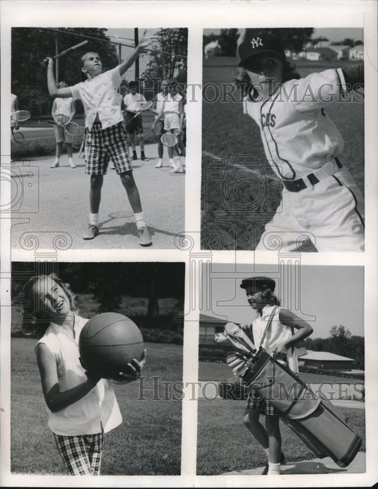 1957 Press Photo Children Shown Playing Various Sports - Historic Images